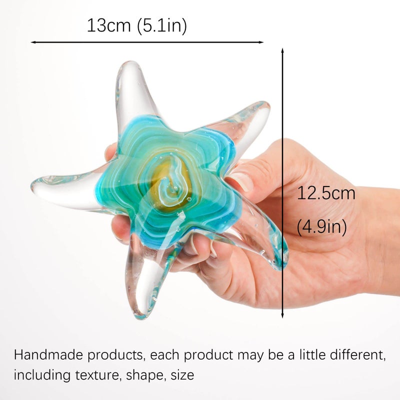 QFkris 5" Glass Star Fish, Crystal Handmade Glass Blown Table Decor, Starfish Figurine, Collectible Ornament,Clear and Green Valentines Day Gift for Women - Image 2